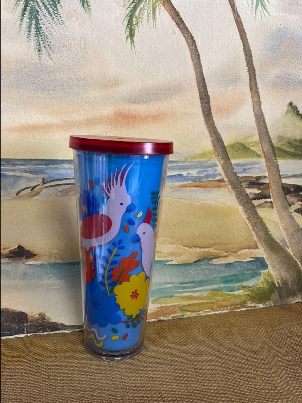Starbucks • Tumbler with Tropical Cockatiel Parrot Birds, No Straw, EUC